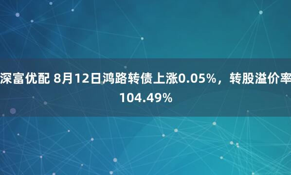 深富优配 8月12日鸿路转债上涨0.05%，转股溢价率104.49%